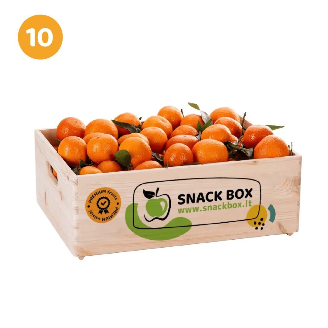 Mini mandarinų dovana medinėje dėžutėje