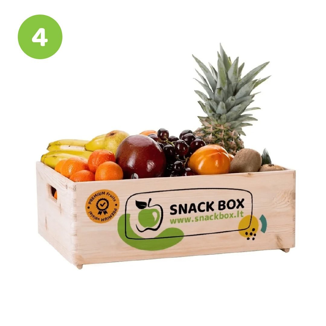 Mini vaisių dovana medinėje dėžėje