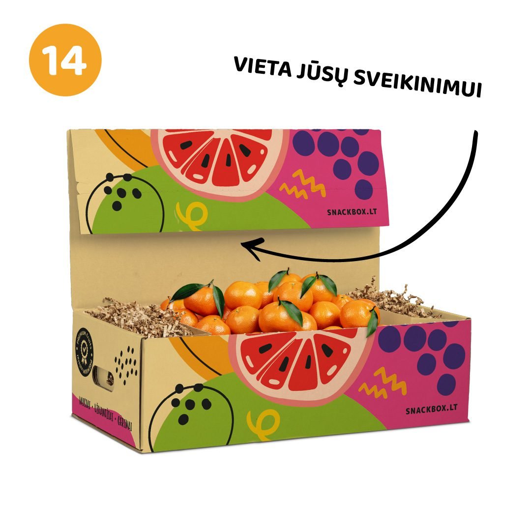 Mini mandarinų dovana spalvingoje kartoninėje dėžėje